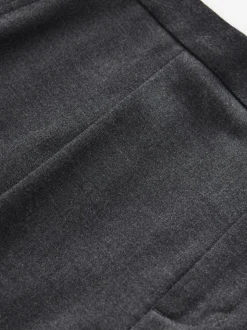 Antraciet - Wollen Rijke Slim Textuur Broek Met Zijverstellers