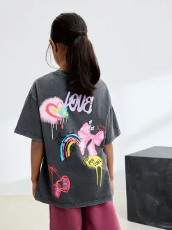 Antraciet graffiti - Oversized T-shirt met grafische print (3-16jr)