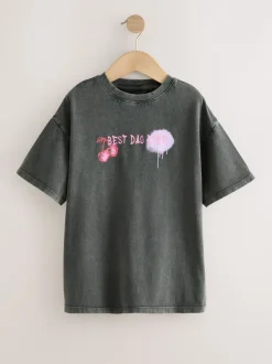 Antraciet graffiti - Oversized T-shirt met grafische print (3-16jr)