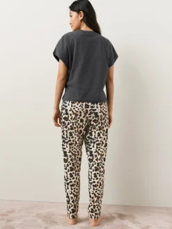Antraciet met luipaardprint - Pyjama met korte mouwen