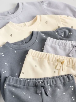 Antracietgrijs & Crème - Baby sweatshirt en joggingbroek 6 -delige set (0mnd -2jr)