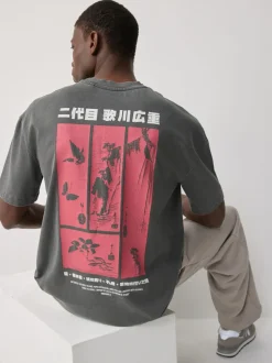 Antracietgrijs Hiroshige - Relaxed fit - T-shirt met kunstenaars/artiestlicentie