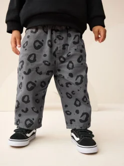 Antracietgrijs luipaardprint - Wijde broek met elastische taille (3mnd-7jr)
