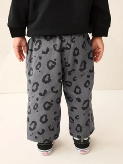 Antracietgrijs luipaardprint - Wijde broek met elastische taille (3mnd-7jr)