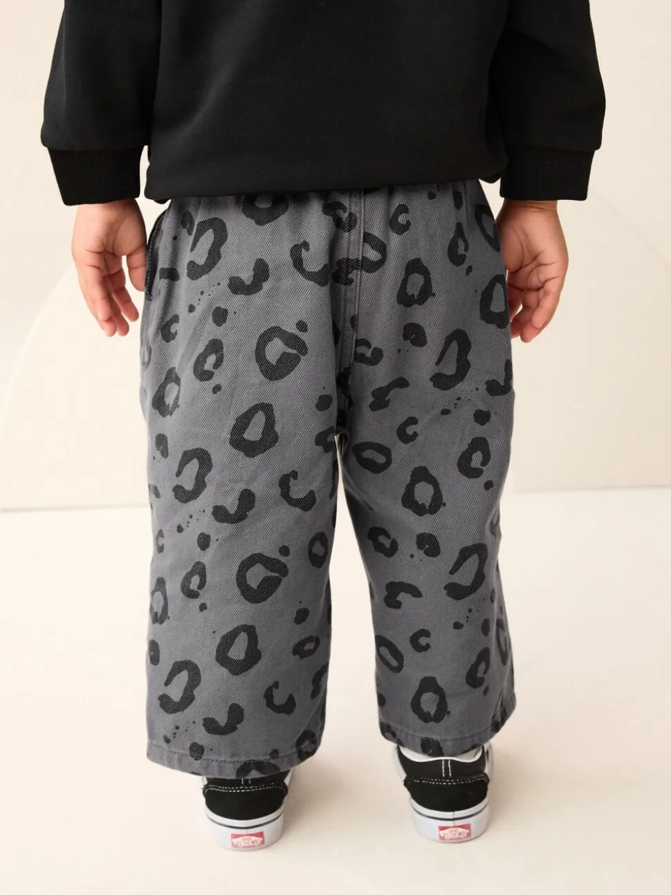Antracietgrijs luipaardprint - Wijde broek met elastische taille (3mnd-7jr)