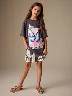 Antracietgrijs vlinder - Sequin Oversized T-Shirt (3-16yrs)