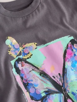 Antracietgrijs vlinder - Sequin Oversized T-Shirt (3-16yrs)