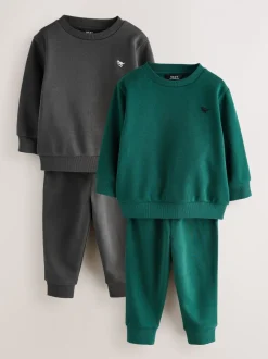 Antracietgrijs/groen - Set van 2 sweatshirts en joggingbroeken (3mnd -7jr)