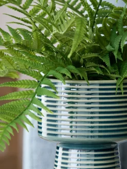 Artificial Fern in Ribbed Glaze Pot