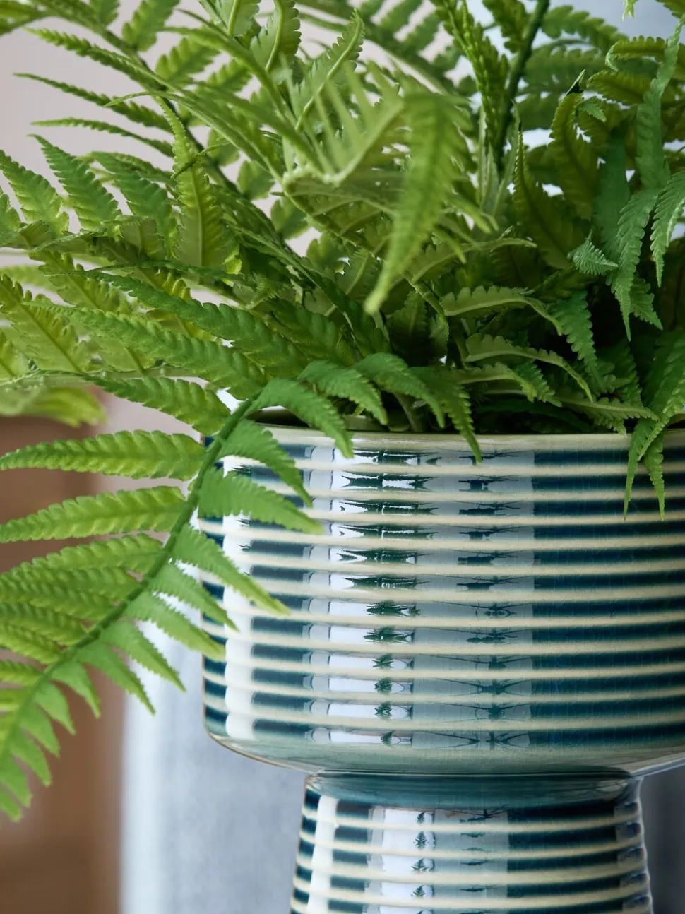 Artificial Fern in Ribbed Glaze Pot