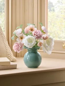 Artificial Floral Arrangement In Frill Glass Vase