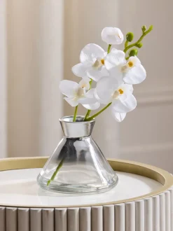 Artificial Orchid In Small Glass Vase