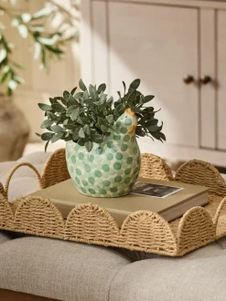 Artificial Plant In Spotted Ceramic Chicken Planter