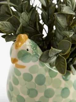 Artificial Plant In Spotted Ceramic Chicken Planter