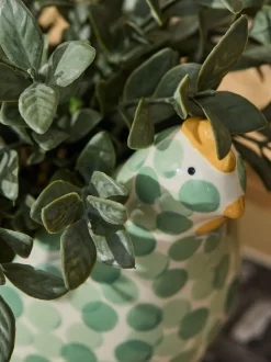 Artificial Plant In Spotted Ceramic Chicken Planter