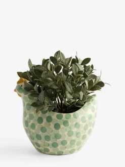 Artificial Plant In Spotted Ceramic Chicken Planter
