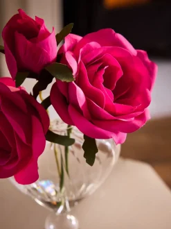 Artificial Roses in Ribbed Heart Glass Vase