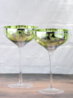 Artland set van 2 champagneschotels met tropische bladerenmotief