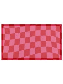 Artsy Mats Fuchsia Wavy Checkerboard Indoor Outdoor Doormat