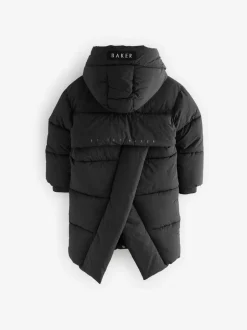 Baker by Ted Baker - Regenbestendige gewatteerde zwarte jas met dekbedomslag