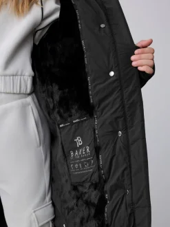 Baker by Ted Baker - Regenbestendige gewatteerde zwarte jas met dekbedomslag