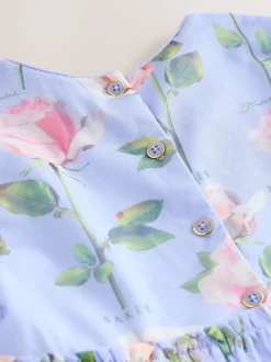 Baker by Ted Baker Blue Floral Mesh Ruffle Dress