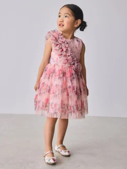 Baker by Ted Baker Crinkle Mesh 3D Ruffle Shoulder Occasion Dress