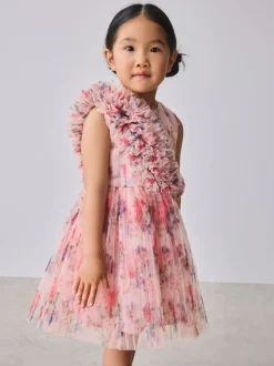 Baker by Ted Baker Crinkle Mesh 3D Ruffle Shoulder Occasion Dress
