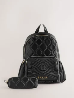 Baker by Ted Baker gewatteerde zwarte rugzak met strik en etui voor meisjes, voor de Back to School collectie