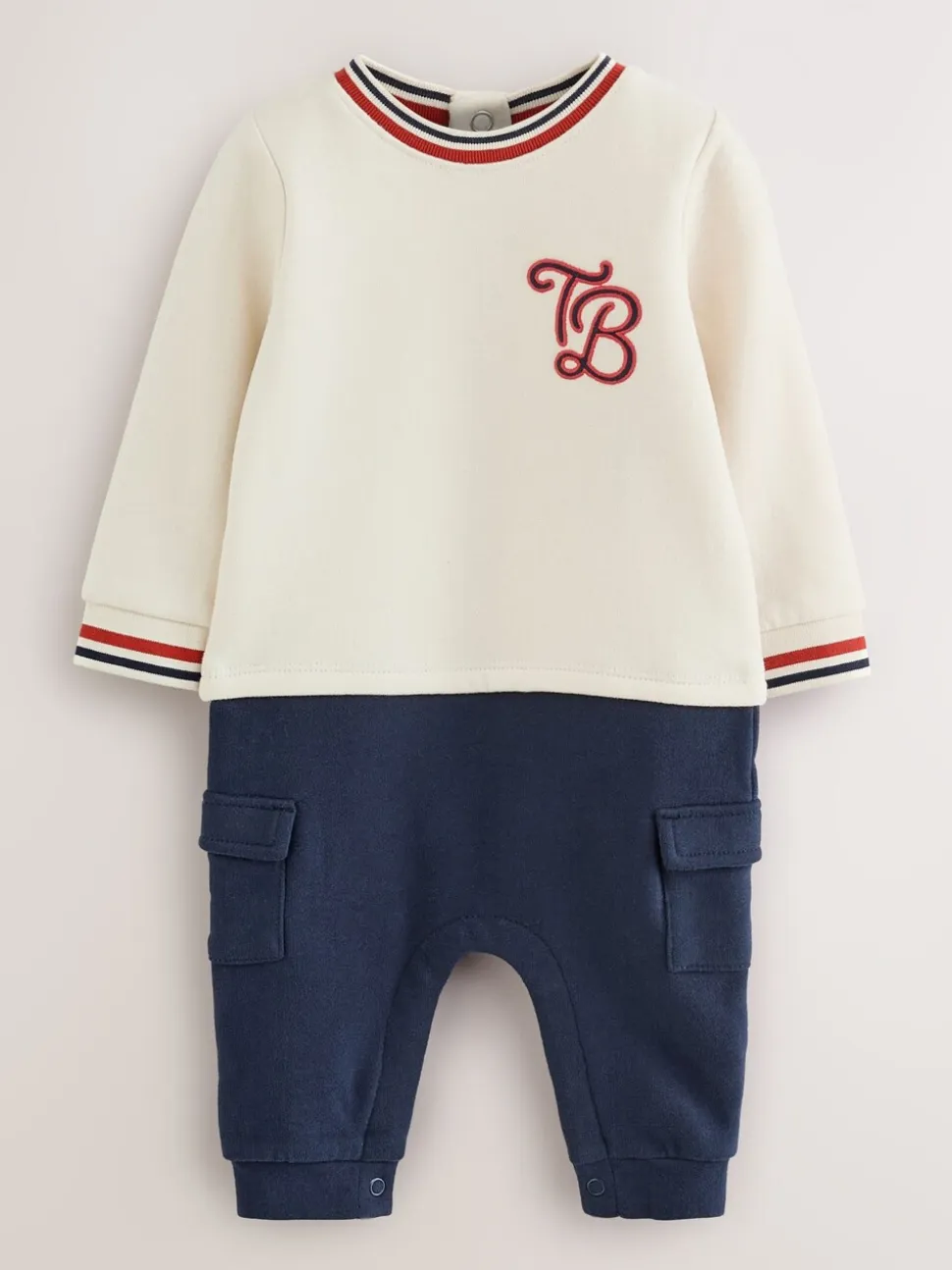 Baker by Ted Baker kiezelkleurig marineblauw en rood varsity-rompertje