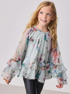 Baker by Ted Baker Mint Green All Over Printed Chiffon Blouse