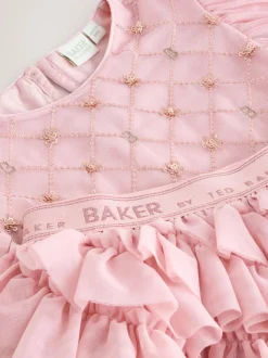 Baker by Ted Baker Pink 2 Piece Sequin Mesh Top & Ruffle Tier Skirt Set