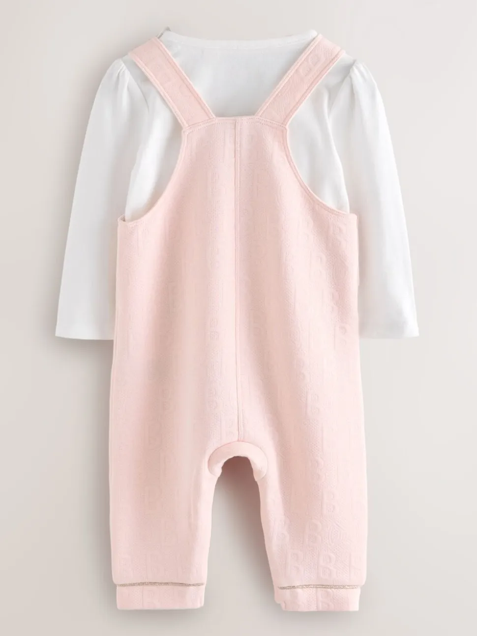 Baker by Ted Baker Pink Jacquard Bow Dungarees & T-Shirt Set