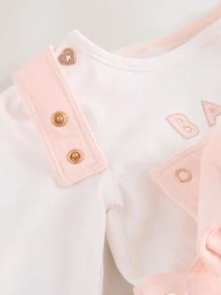 Baker by Ted Baker Pink Jacquard Bow Dungarees & T-Shirt Set