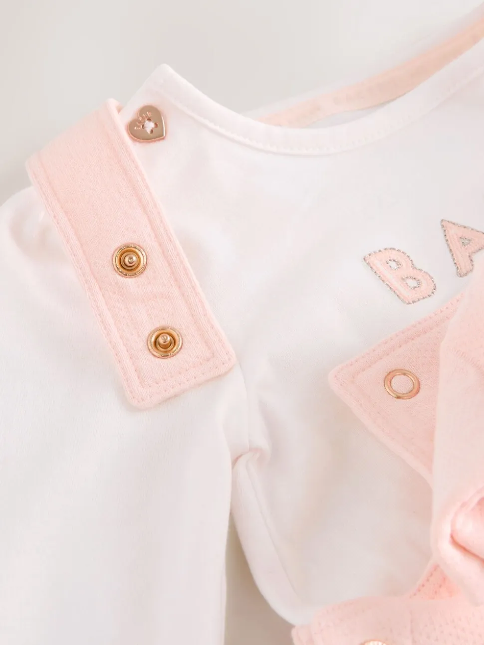Baker by Ted Baker Pink Jacquard Bow Dungarees & T-Shirt Set