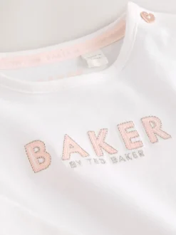Baker by Ted Baker Pink Jacquard Bow Dungarees & T-Shirt Set