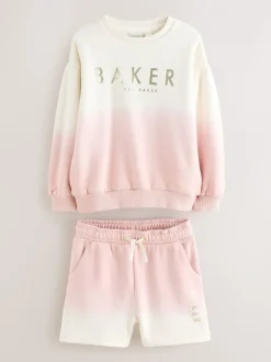 Baker by Ted Baker Pink/Lilac 2 Piece Ombre Sweatshirt & Shorts Set