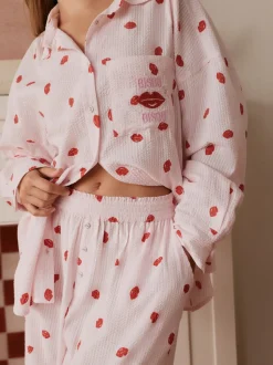 Bath & Body Works All Over Lips Button Through Cotton Pyjamas Set