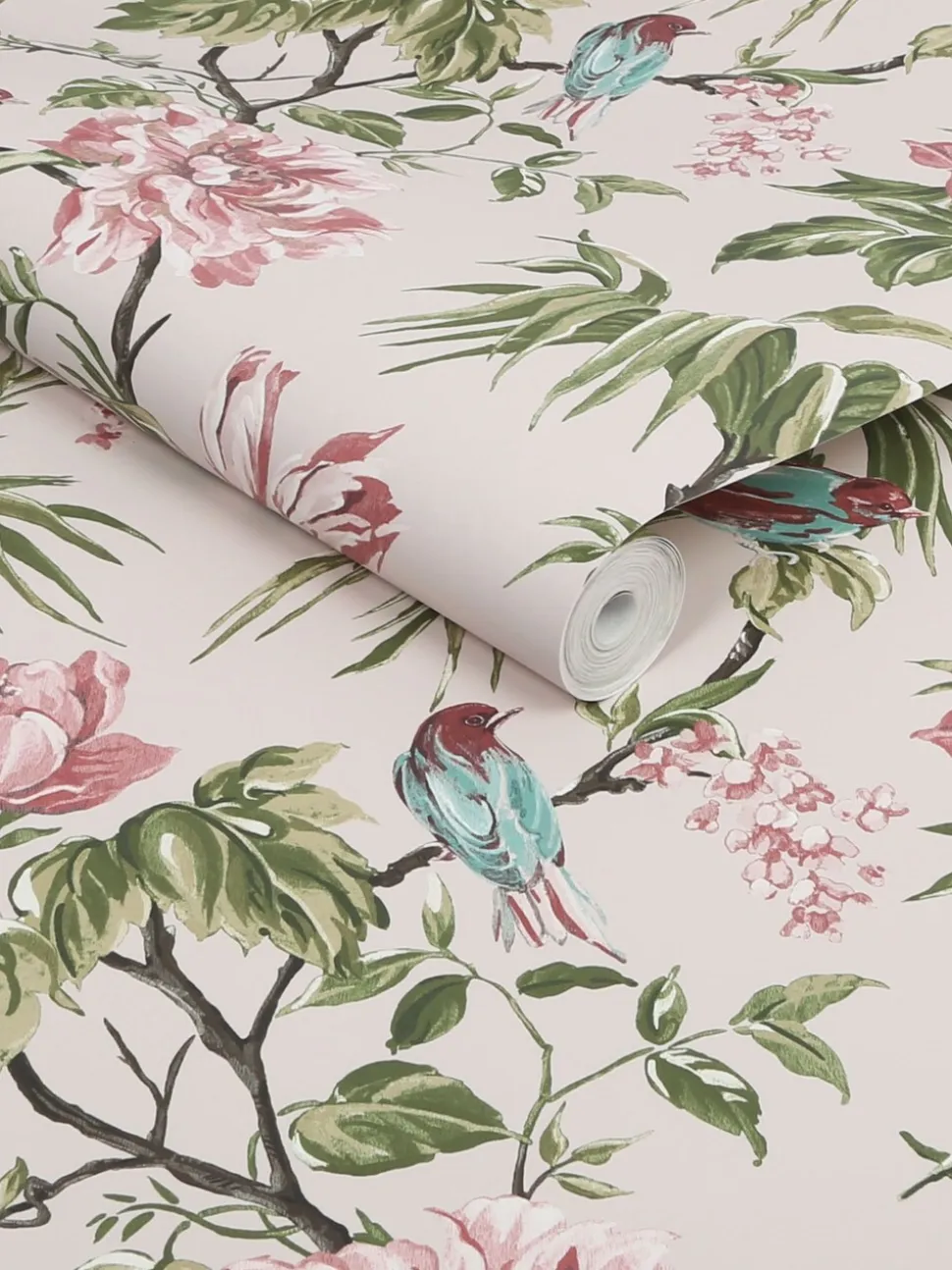 Behang met vogels en bloemen