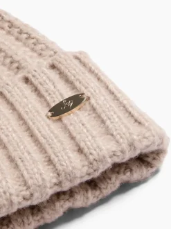 Beige - Lipsy Shimmer Ribbed Pom Hat