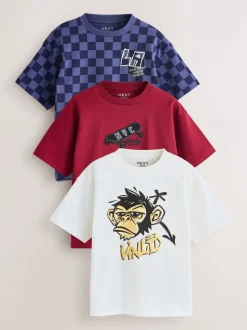 Bessen/ecru/paars - Verpakking van 3 relaxte T-shirts met grafische print en korte mouwen (3-16jr)