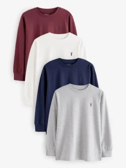 Bessenrood/grijs/wit/blauw - Verpakking van 4 zachte T-shirts met lange mouwen (3-16jr)