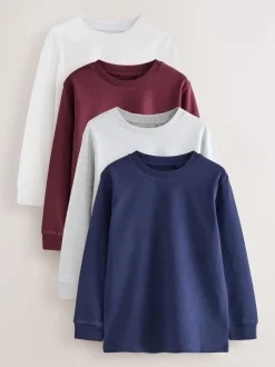 Bessenrood/grijs/wit/blauw - Verpakking van 4 zachte T-shirts met lange mouwen (3-16jr)