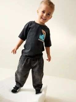 Black Acid Wash Surf Club Oversized - T-shirt met korte mouwen en print op de rug (3mnd -7jr)