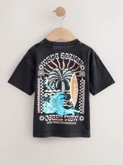 Black Acid Wash Surf Club Oversized - T-shirt met korte mouwen en print op de rug (3mnd -7jr)
