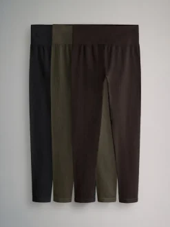 Black/Chocolate Brown/Khaki - The Set 3 Pack Active Ribbed Legging