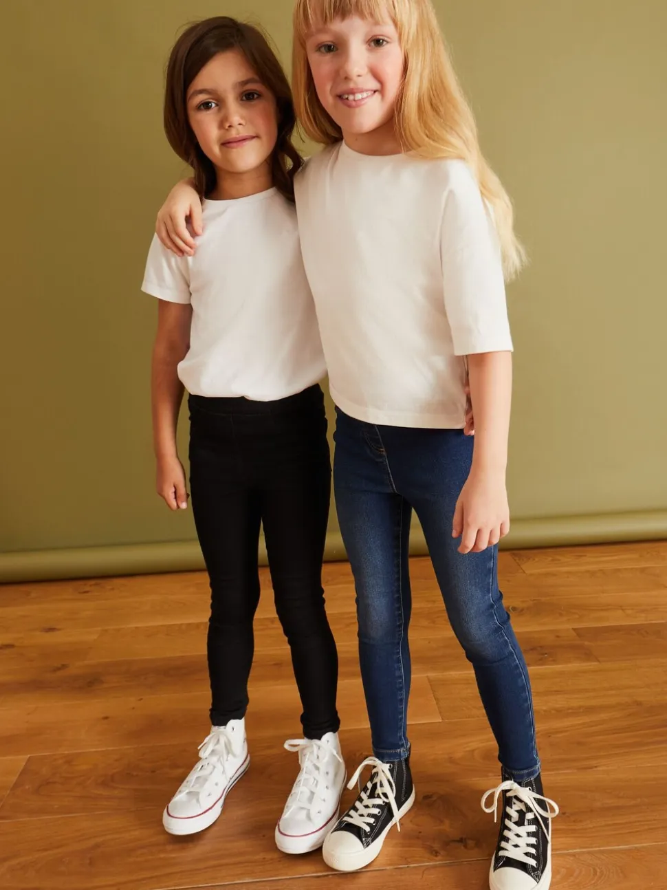 Black/Dark Denim - Set van 2 jeggings met elastische taille (3-16 jr)