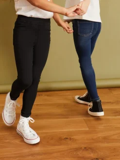Black/Dark Denim - Set van 2 jeggings met elastische taille (3-16 jr)