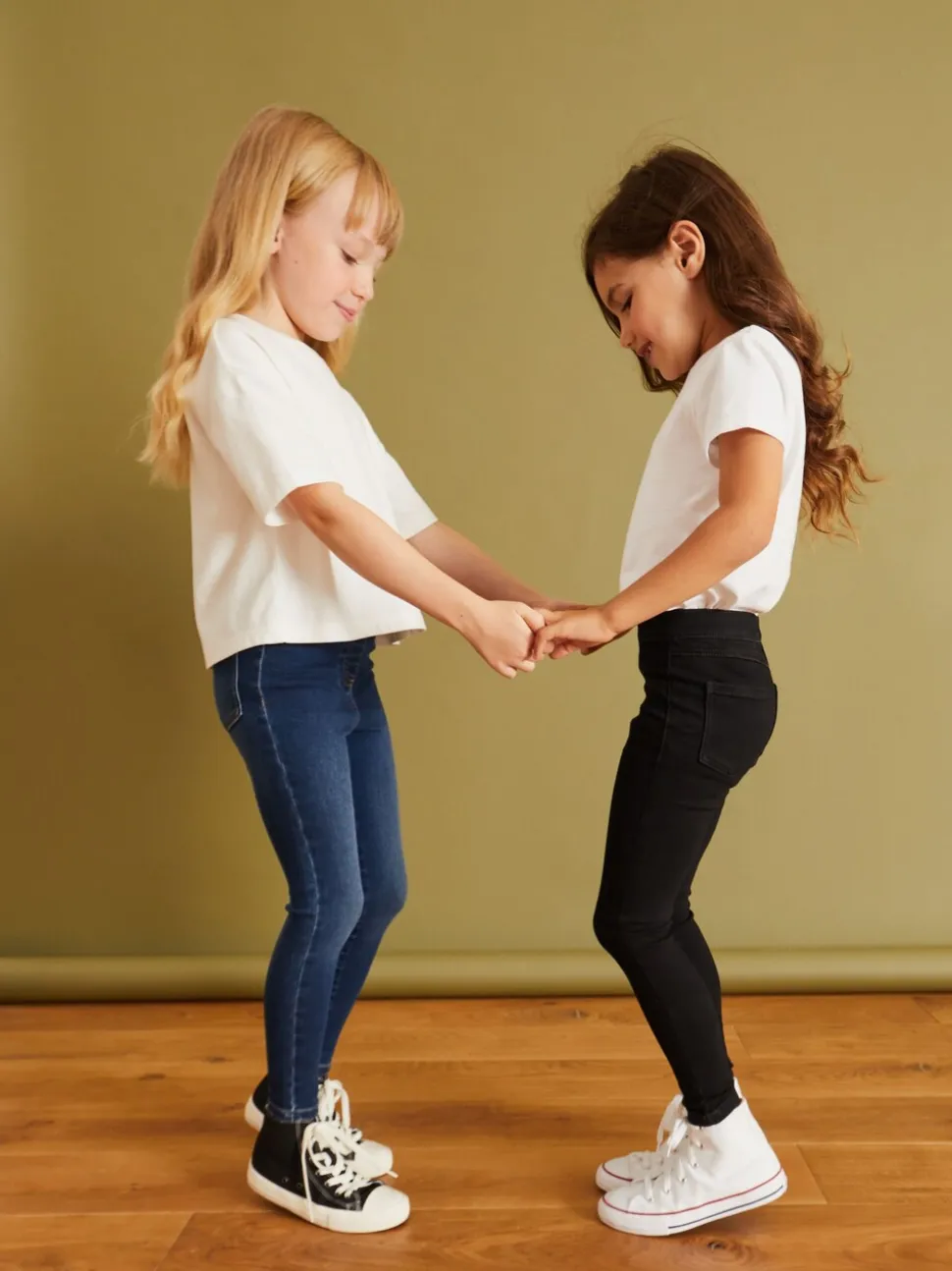Black/Dark Denim - Set van 2 jeggings met elastische taille (3-16 jr)