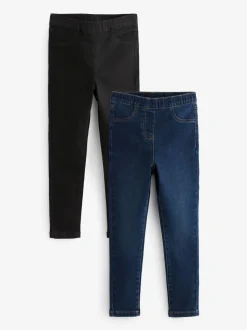 Black/Dark Denim - Set van 2 jeggings met elastische taille (3-16 jr)